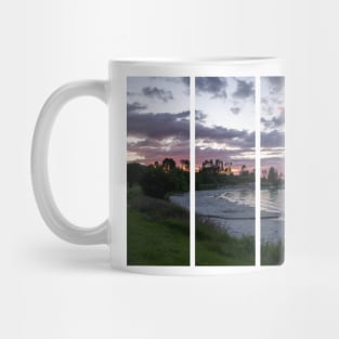 Wonderful landscapes in Norway. Vestland. Beautiful scenery of a sunset on a calm sea in a sunny day with red sky and National monument Hjorungavag. Mug